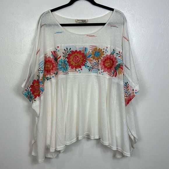 Savanna Jane White Embroidered Knit Poncho Top Size 1X/2X - Picture 3 of 8